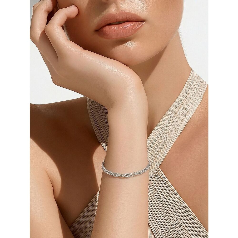 Silver Singapore Link Bracelet 4mm Stainless Steel Minimal Stackable Elegant